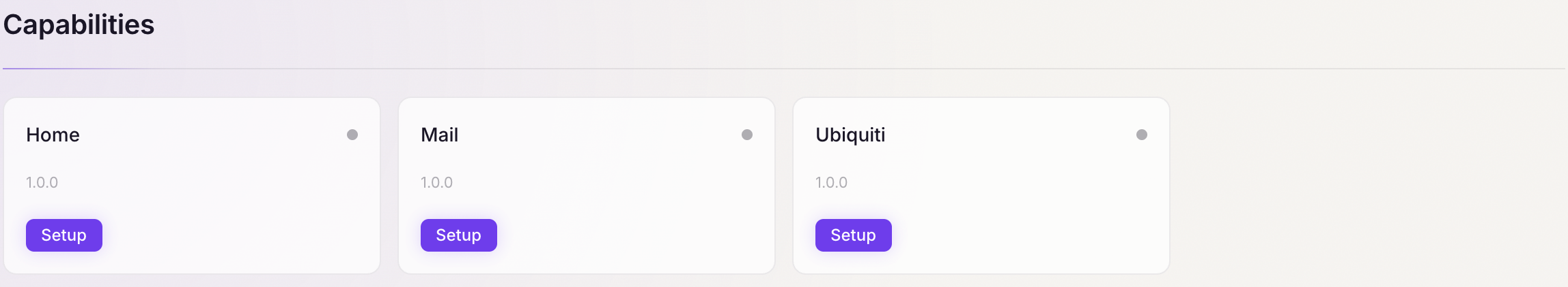 The Capabilities view in the Brain dashboard — connect Chalie to your accounts and devices.